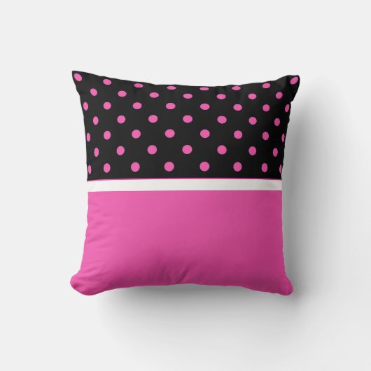 ピンクカッコいいとブラック、水玉模様。名前の追加 クッション (正面)