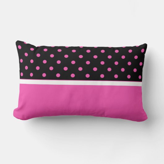 ピンクカッコいいとブラック、水玉模様。名前の追加 ランバークッション (正面)