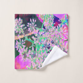 ピンクカッコいいとライムグリーンの抽象芸術レトロ自然 ウォッシュタオル