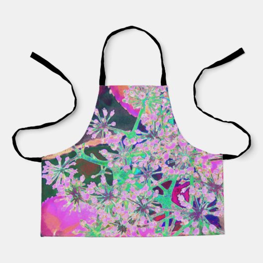 ピンクカッコいいとライムグリーンの抽象芸術レトロ自然 エプロン (正面)