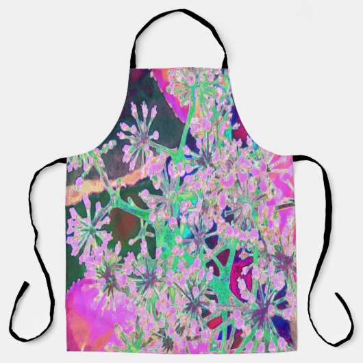 ピンクカッコいいとライムグリーンの抽象芸術レトロ自然 エプロン (正面)