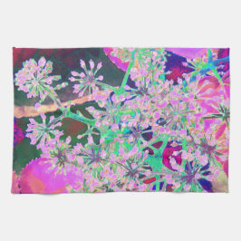 ピンクカッコいいとライムグリーンの抽象芸術レトロ自然 キッチンタオル