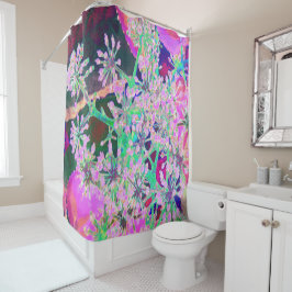 ピンクカッコいいとライムグリーンの抽象芸術レトロ自然 シャワーカーテン