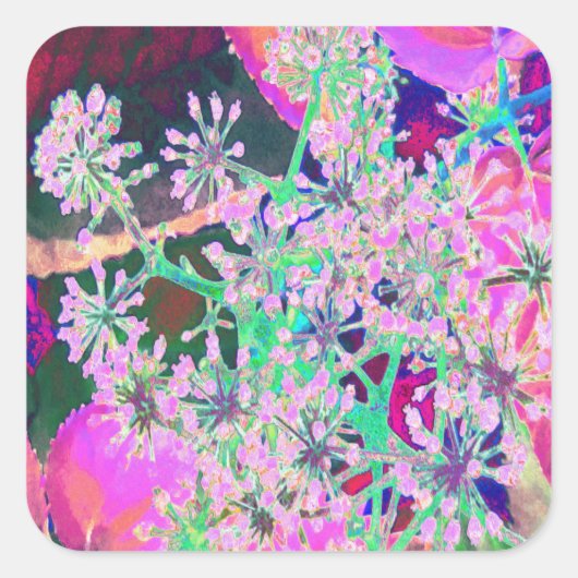 ピンクカッコいいとライムグリーンの抽象芸術レトロ自然 スクエアシール (正面)