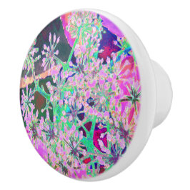 ピンクカッコいいとライムグリーンの抽象芸術レトロ自然 セラミックノブ