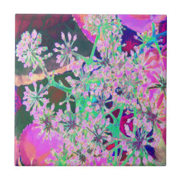 ピンクカッコいいとライムグリーンの抽象芸術レトロ自然 タイル