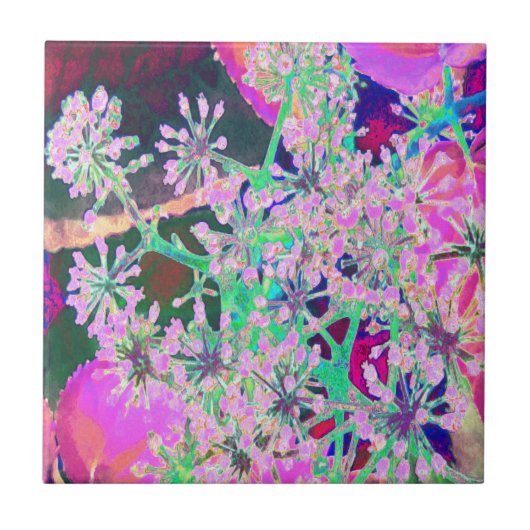 ピンクカッコいいとライムグリーンの抽象芸術レトロ自然 タイル (正面)