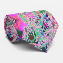 ピンクカッコいいとライムグリーンの抽象芸術レトロ自然 ネクタイ