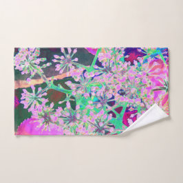 ピンクカッコいいとライムグリーンの抽象芸術レトロ自然 ハンドタオル