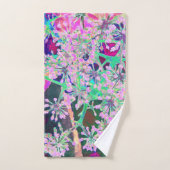 ピンクカッコいいとライムグリーンの抽象芸術レトロ自然 バスタオルセット (ハンドタオル)