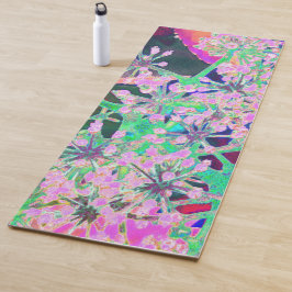ピンクカッコいいとライムグリーンの抽象芸術レトロ自然 ヨガマット