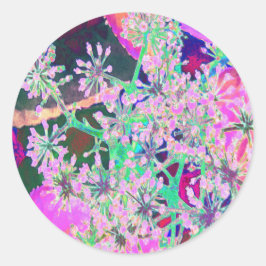 ピンクカッコいいとライムグリーンの抽象芸術レトロ自然 ラウンドシール