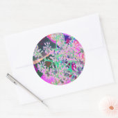 ピンクカッコいいとライムグリーンの抽象芸術レトロ自然 ラウンドシール (封筒)