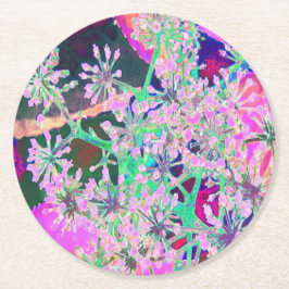 ピンクカッコいいとライムグリーンの抽象芸術レトロ自然 ラウンドペーパーコースター