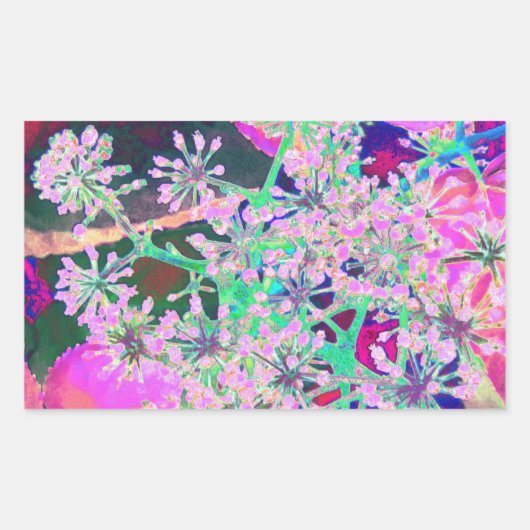 ピンクカッコいいとライムグリーンの抽象芸術レトロ自然 長方形シール (正面)