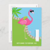 ピンクカッコいいのフラミンゴ夏の家族の写真グリーティング シーズンポストカード (正面/裏面)