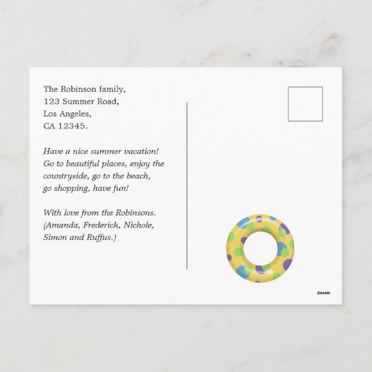 ピンクカッコいいのフラミンゴ夏の家族の写真グリーティング シーズンポストカード (裏面)