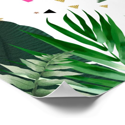 ピンクカッコいいガール恐竜の誕生日パーティーへようこそ ポスター (角)