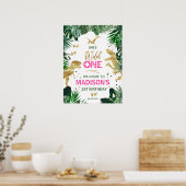 ピンクカッコいいガール恐竜の誕生日パーティーへようこそ ポスター (キッチン)