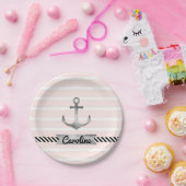 ピンクカッコいいストライプ色グレー水カラーいかりカスタム ペーパープレート (パーティー)