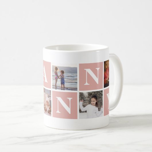 ピンクカッコいいフォトコラージュおばあちゃんマグカップ コーヒーマグカップ (正面右)