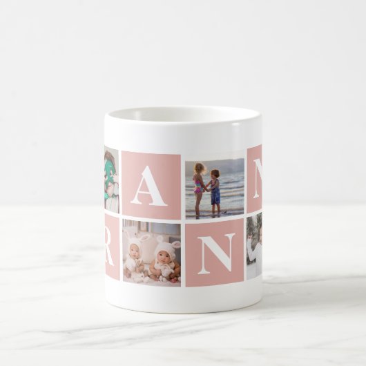 ピンクカッコいいフォトコラージュおばあちゃんマグカップ コーヒーマグカップ (中央)