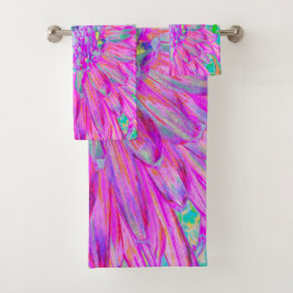 ピンクカッコいいブルーとパープルダアートリア開花 バスタオルセット