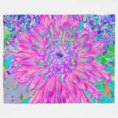 ピンクカッコいいブルーとパープルダアートリア開花 フリースブランケット (正面(横))