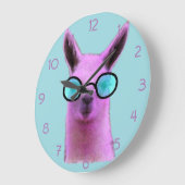 ピンクカッコいいラマ！ ラージ壁時計 (傾斜)