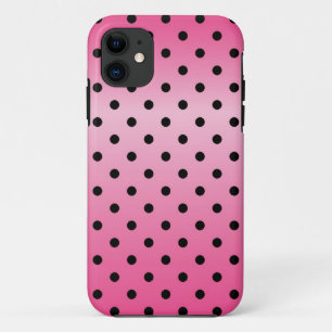 ピンクカッコいい色に輝く黒水玉模様 iPhone 11 ケース