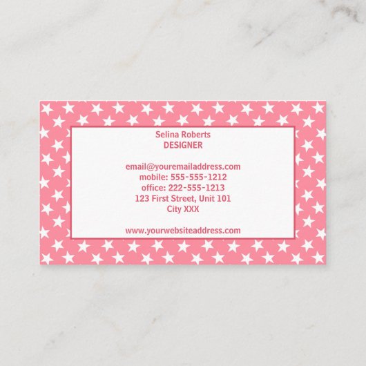 ピンクカッコいい色の白い星模様 名刺 (裏面)
