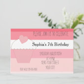 ピンクカップケグラデーションーキストライプ誕生日 招待状 (スタンド正面)