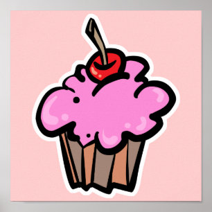 ピンクカップケーキさくらんぼ ポスター