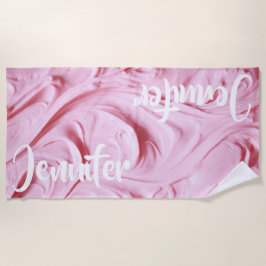 ピンクカップケーキつや消し パーソナライズされた ビーチタオル
