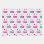 ピンクカップケーキとハート ラッピングペーパーシート (正面)