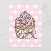 ピンクカップケーキと水玉模様ズガールズ誕生日 ポストカード (正面)