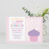 ピンクカップケーキのスプリンクル 誕生日カード 招待状 (スタンド正面)