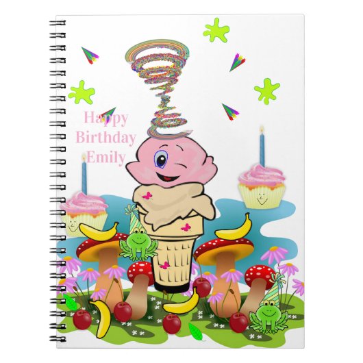 ピンクカップケーキの誕生日ノート ノートブック (正面)