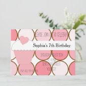 ピンクカップケーキアンドドット誕生日 招待状 (スタンド正面)