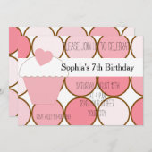 ピンクカップケーキアンドドット誕生日 招待状 (正面/裏面)