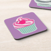 ピンクカップケーキウィス水玉模様さくらんぼ コースター (左側)