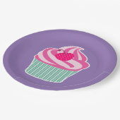 ピンクカップケーキウィス水玉模様さくらんぼ ペーパープレート (アングル)