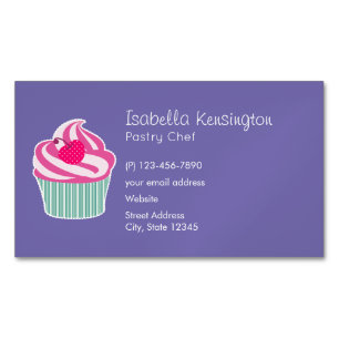 ピンクカップケーキウィス水玉模様さくらんぼ マグネット名刺