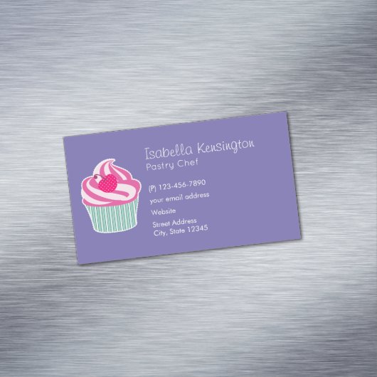 ピンクカップケーキウィス水玉模様さくらんぼ マグネット名刺 (インサイチュ)