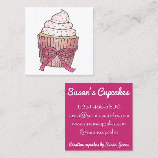 ピンクカップケーキカップケーキ焼いたバイパティシシェフベーカリー スクエア名刺 (正面/裏面)