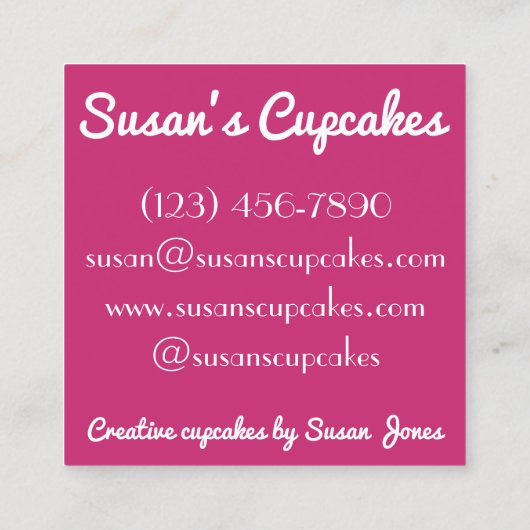 ピンクカップケーキカップケーキ焼いたバイパティシシェフベーカリー スクエア名刺 (裏面)