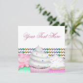 ピンクカップケーキキャンディビュッフェパーティの招待状 招待状 (スタンド正面)