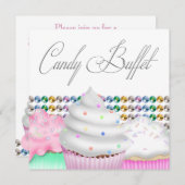 ピンクカップケーキキャンディビュッフェパーティの招待状 招待状 (正面/裏面)