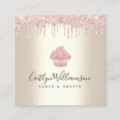 ピンクカップケーキグリッタードリップスペストリーシェフベーカリー金ゴールド スクエア名刺 (正面)