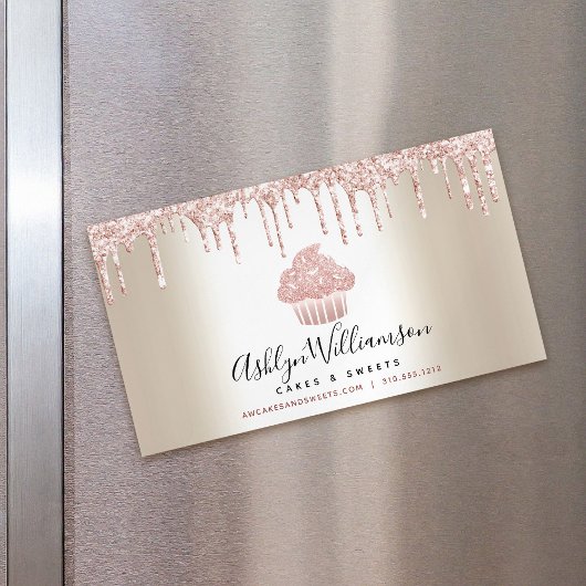 ピンクカップケーキグリッタードリップスペストリーシェフベーカリー金ゴールド マグネット名刺